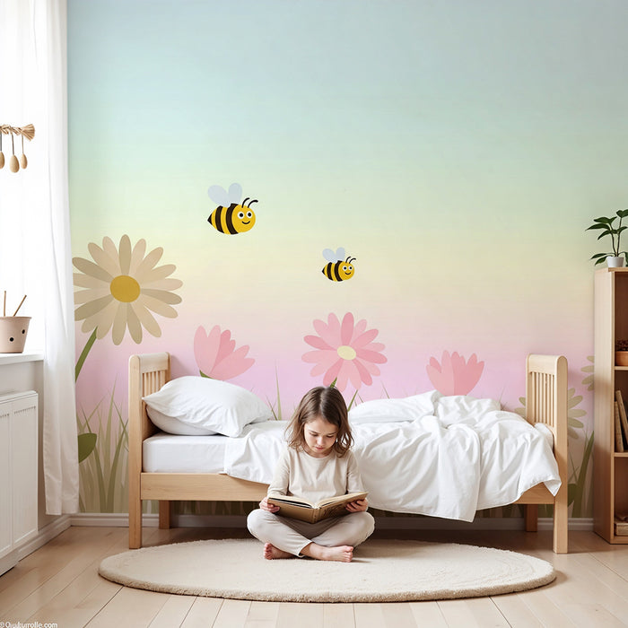Babykamer behang | Bloemen en bijen