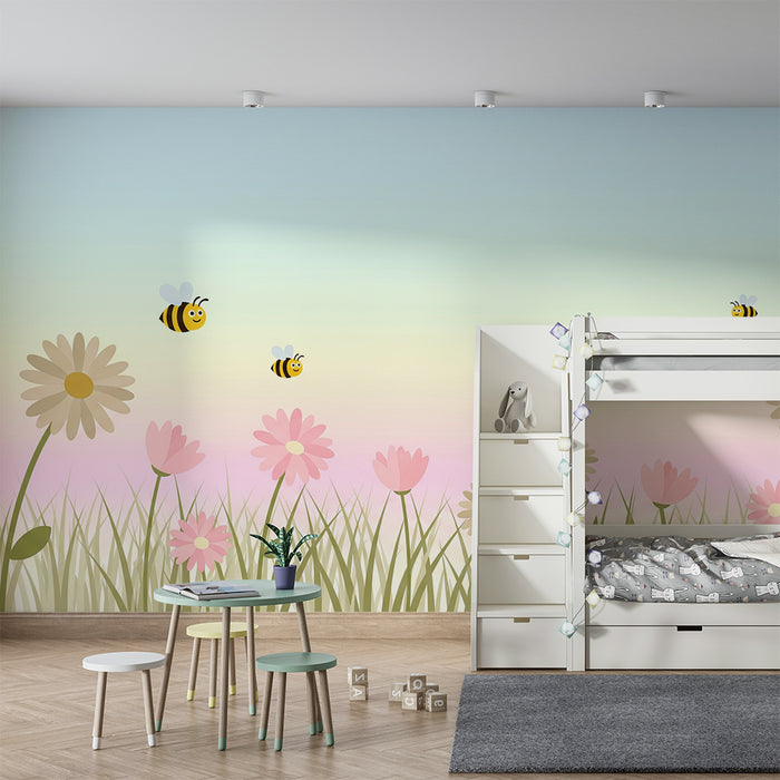 Babykamer behang | Bloemen en bijen