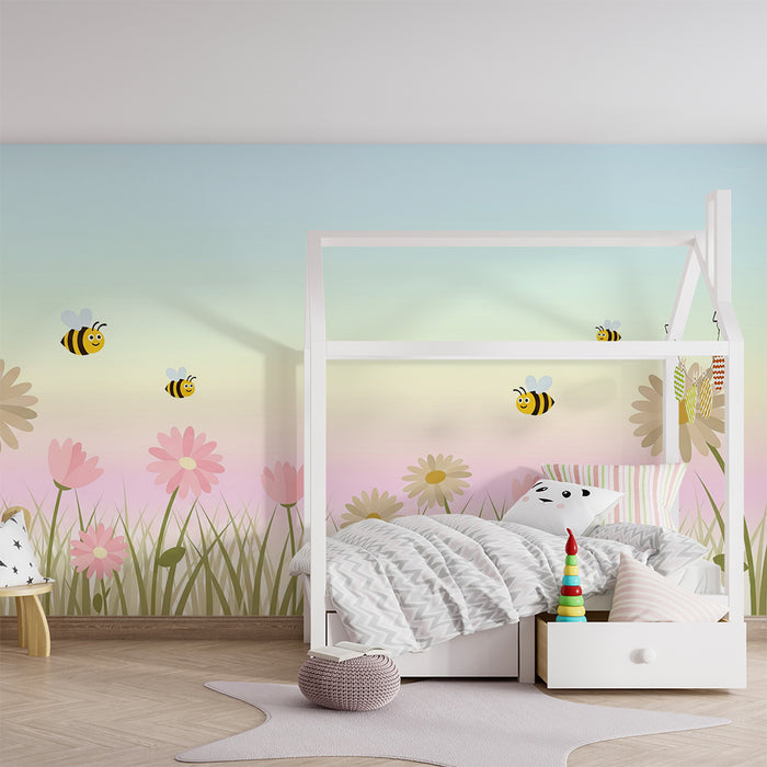 Babykamer behang | Bloemen en bijen