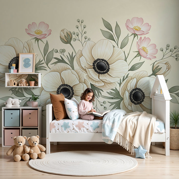 Papier peint chambre bébé | Fleurs et douces couleurs