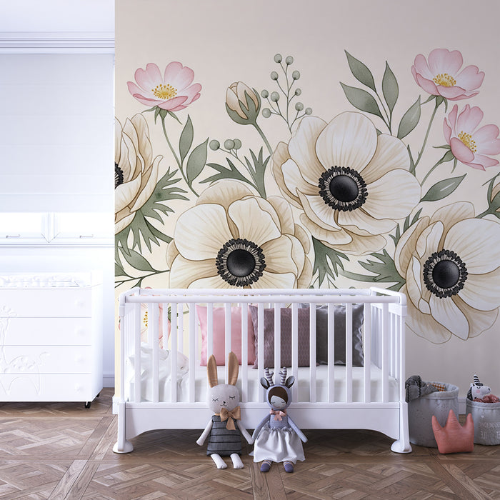 Papier peint chambre bébé | Fleurs et douces couleurs