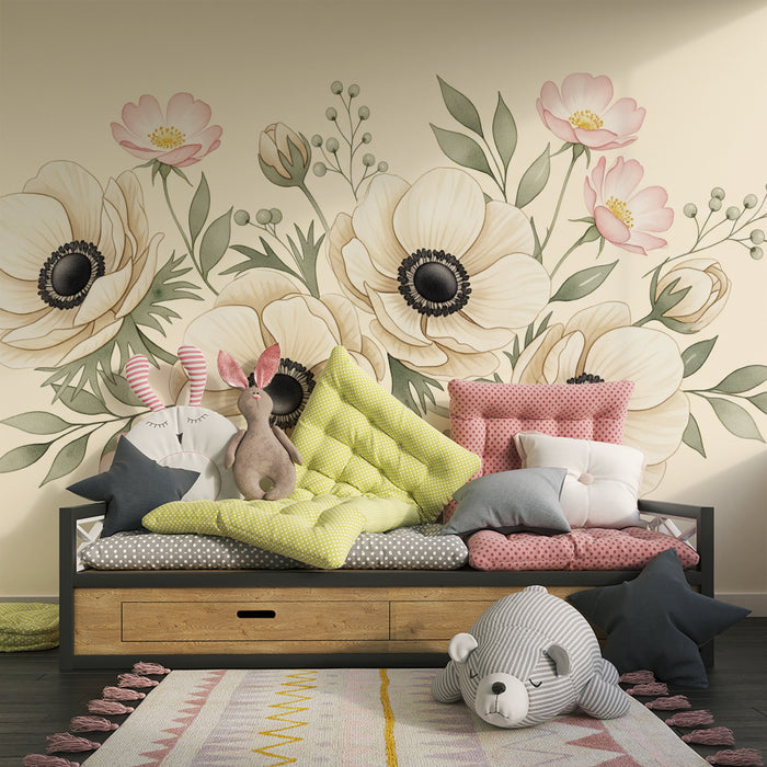 Papier peint chambre bébé | Fleurs et douces couleurs