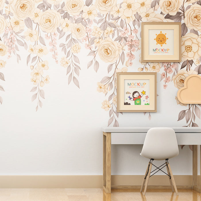 Babykamer behang | Bloemen en hangende bladeren