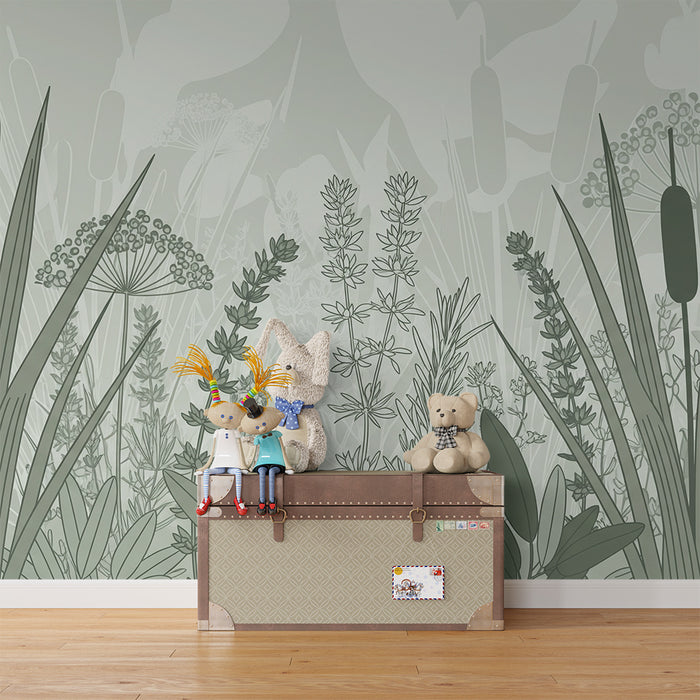 Papier peint chambre bébé | Fleurs et feuillages délicats dans des tons doux