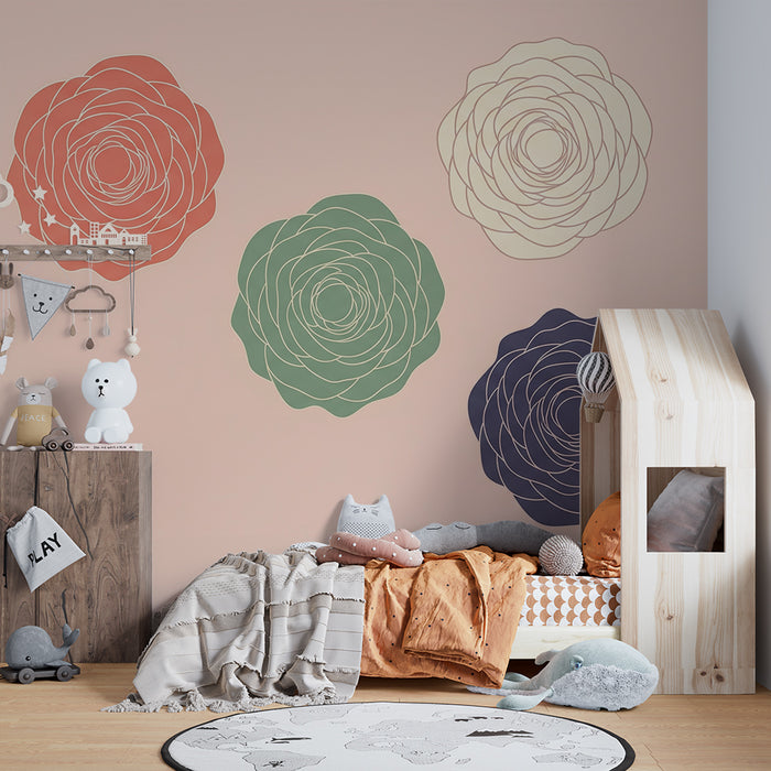 Papel de parede para quarto de bebé | Flores e fundo pastel