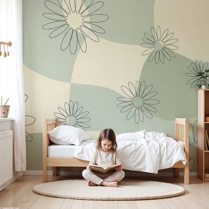 Babykamer behang | Bloemen en vormen in tinten van groen