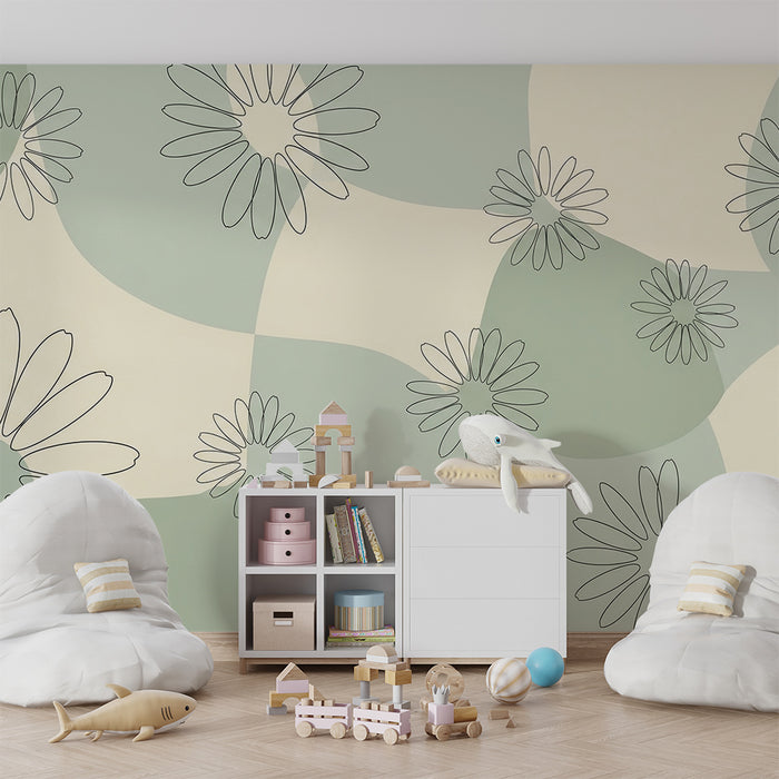 Babykamer behang | Bloemen en vormen in tinten van groen