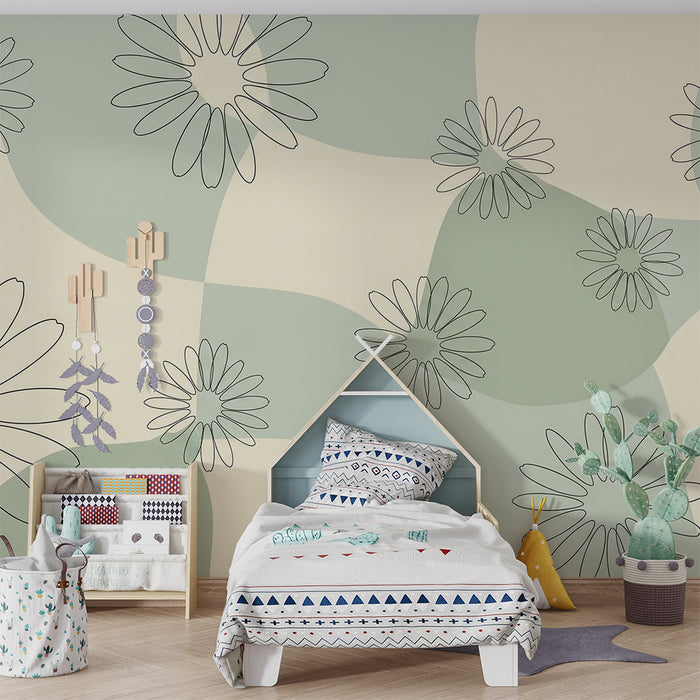 Babykamer behang | Bloemen en vormen in tinten van groen