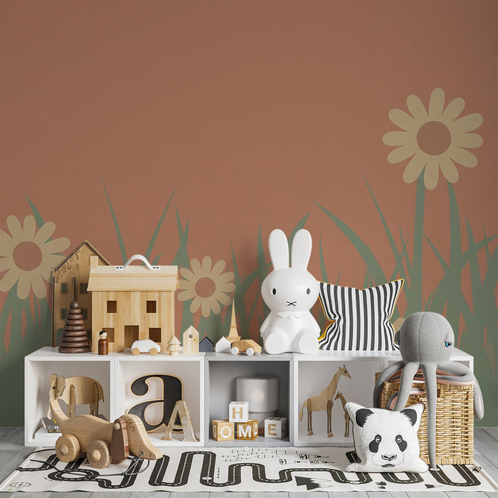Papier peint chambre bébé | Fleurs et herbe douce