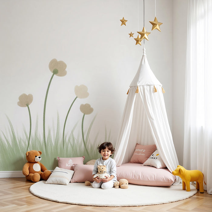 Papier peint chambre bébé | Fleurs et herbes pastel