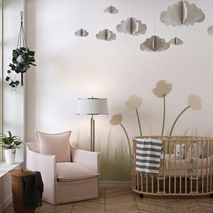 Papier peint chambre bébé | Fleurs et herbes pastel