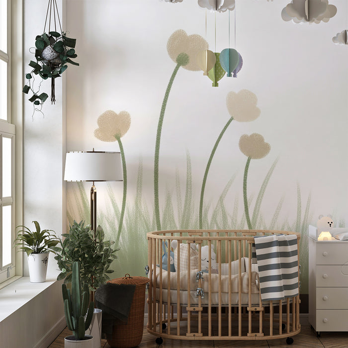 Papier peint chambre bébé | Fleurs et herbes pastel