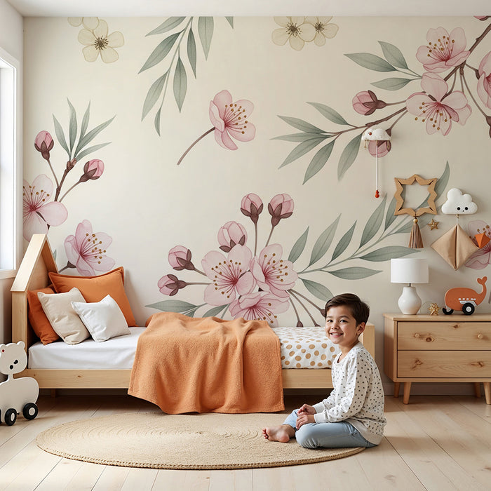 Babykamer behang | Bloemen en mooie takken