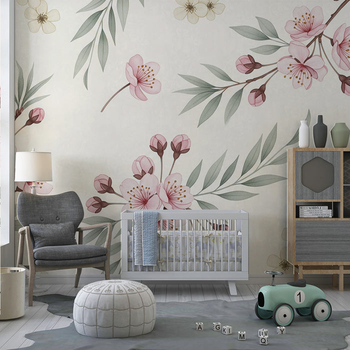 Babykamer behang | Bloemen en mooie takken