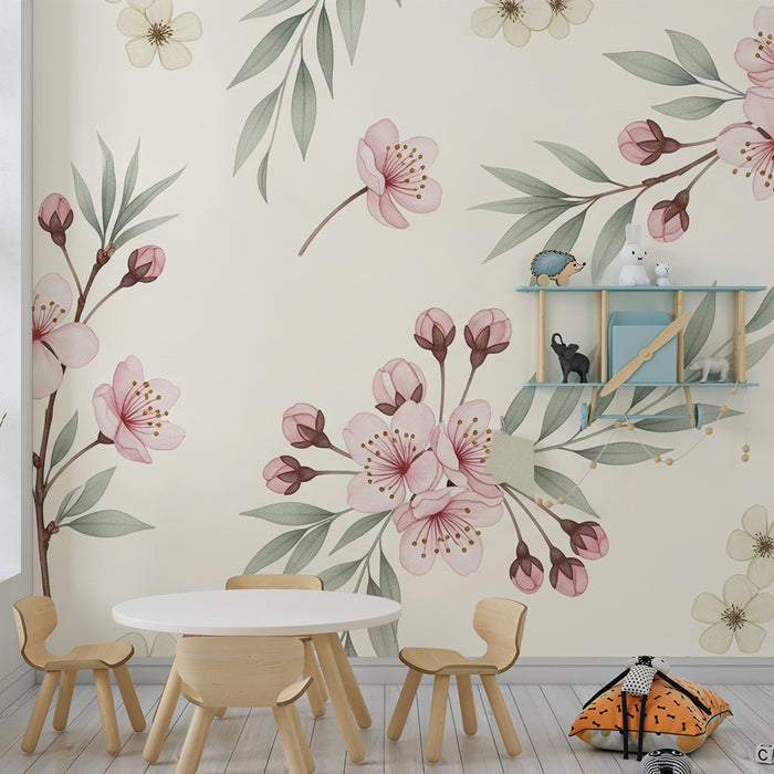Babykamer behang | Bloemen en mooie takken