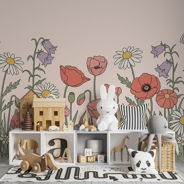 Babykamer behang | Bloemen en konijntjes in een betoverde tuin