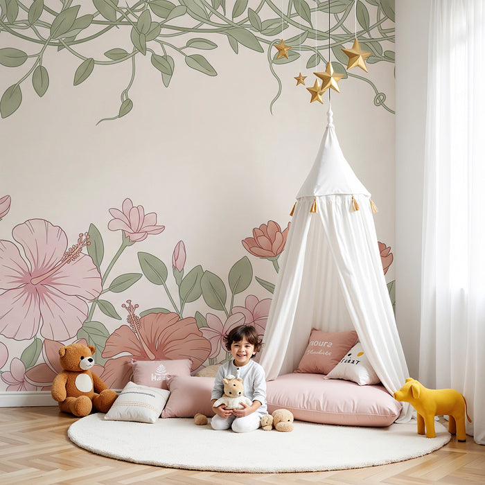 Papier peint chambre bébé | Fleurs et lianes sauvages
