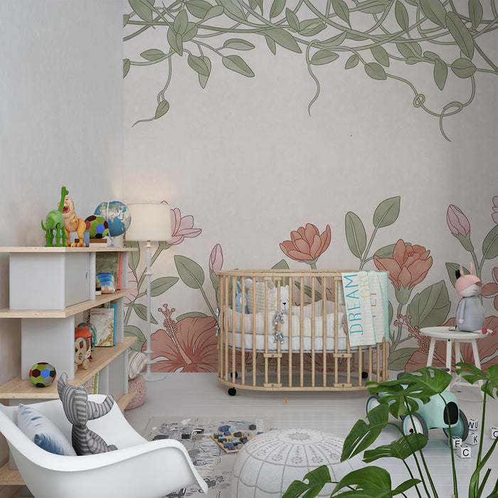 Papier peint chambre bébé | Fleurs et lianes sauvages