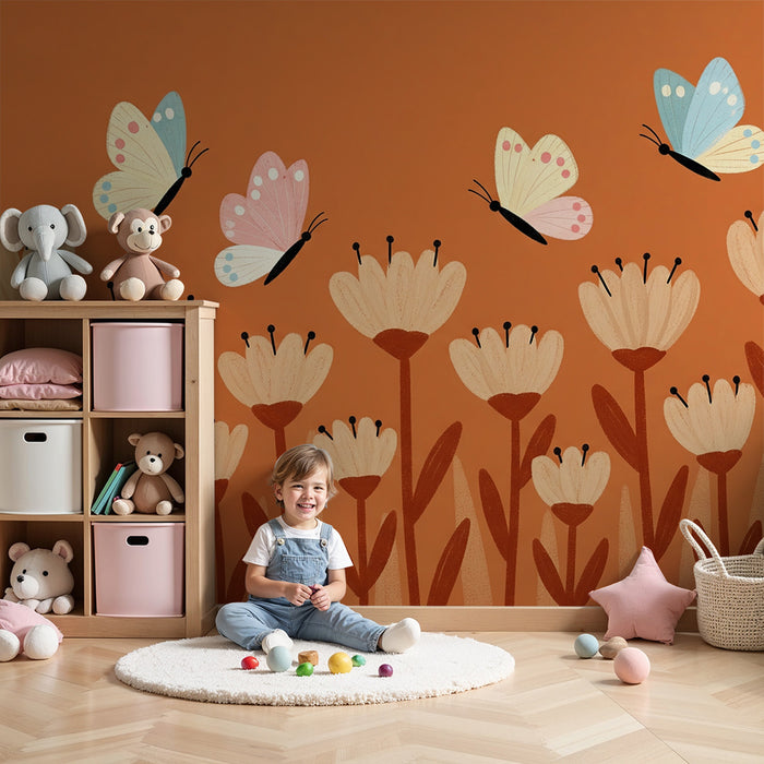 Babykamer behang | Kleurrijke bloemen en vlinders
