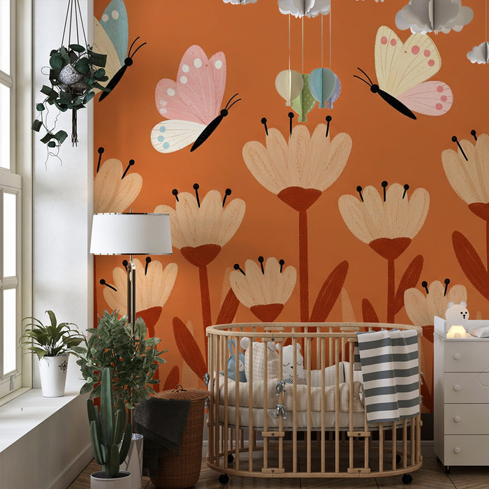 Babykamer behang | Kleurrijke bloemen en vlinders