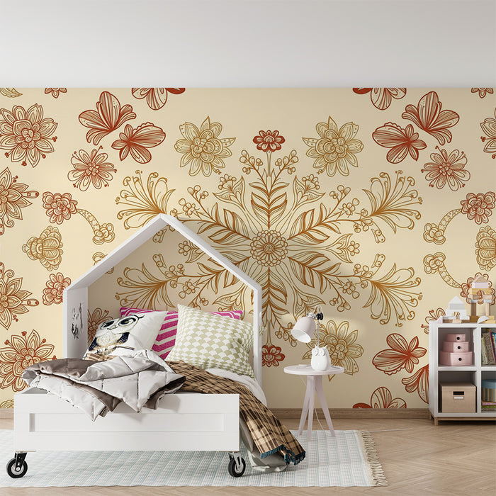 Papier peint chambre bébé | Fleurs et papillons délicats