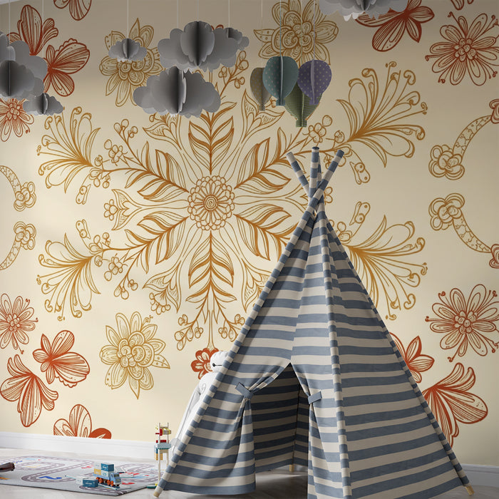 Papier peint chambre bébé | Fleurs et papillons délicats