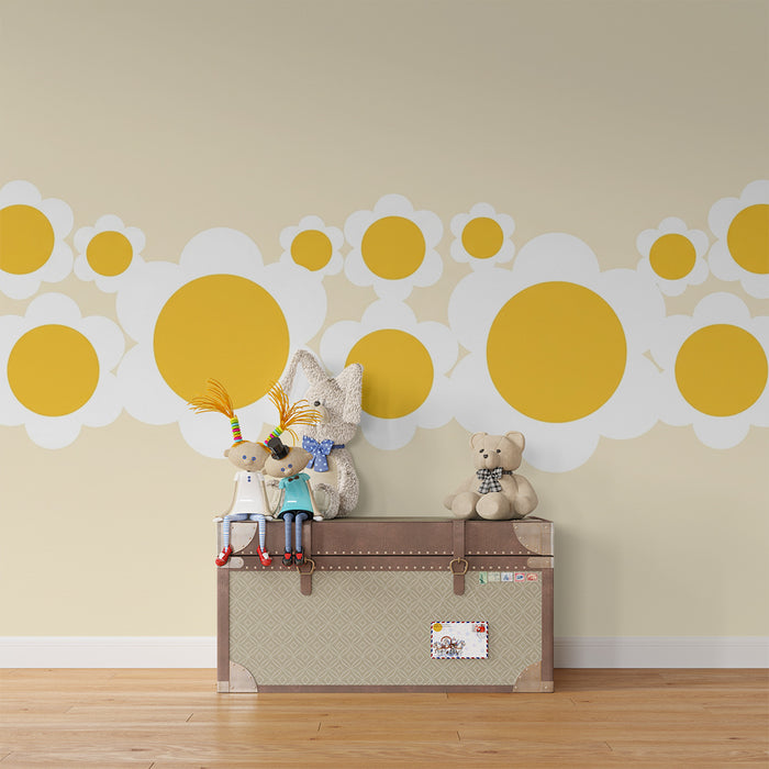 Papel de parede quarto bebê | Flores amarelas e nuvens suaves