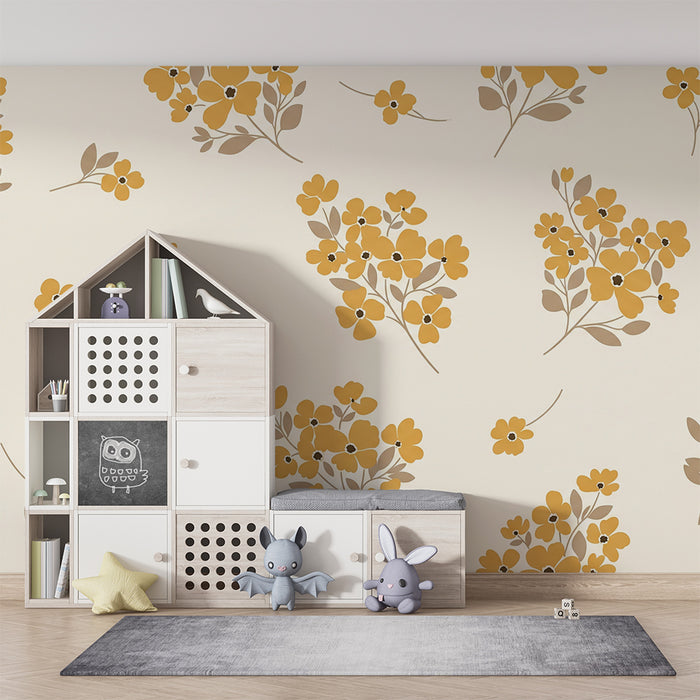 Baby room wallpaper | Yellow flowers on a cream background for a soft, gentle feel