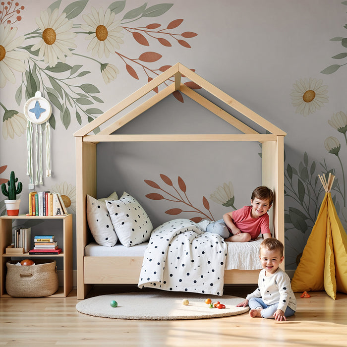 Papier peint chambre bébé | Fleurs marguerites et terracotta