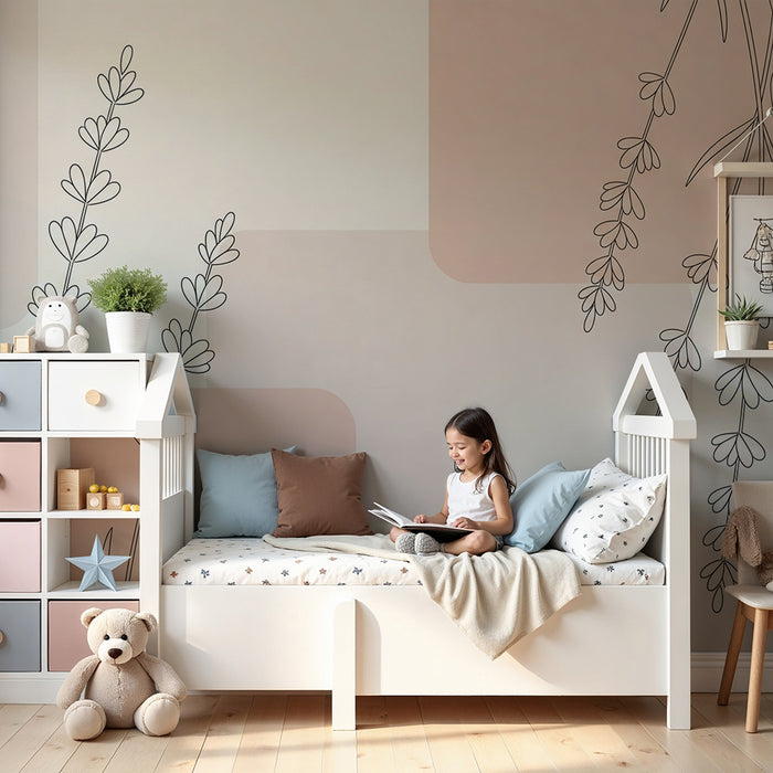 Babykamer behang | Minimalistische bloemen en zachte vormen in pasteltinten