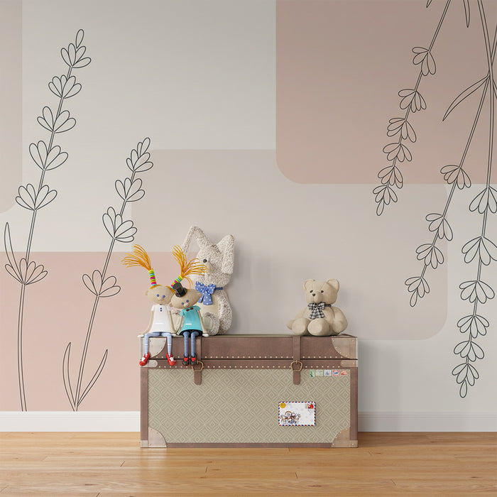 Babykamer behang | Minimalistische bloemen en zachte vormen in pasteltinten