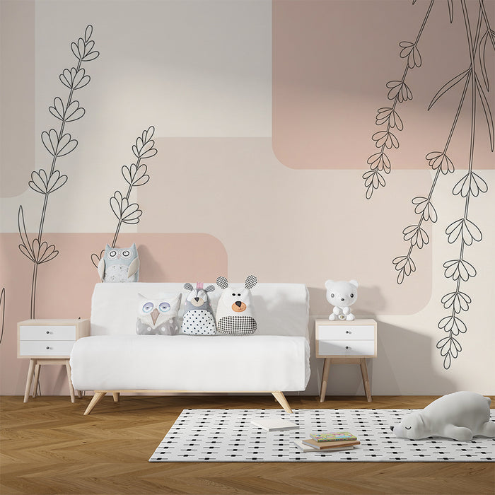 Babykamer behang | Minimalistische bloemen en zachte vormen in pasteltinten