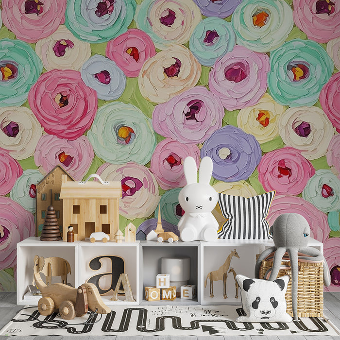 Papel de perete cameră bebeluși | Flori pastelate în buchet pe fundal moale