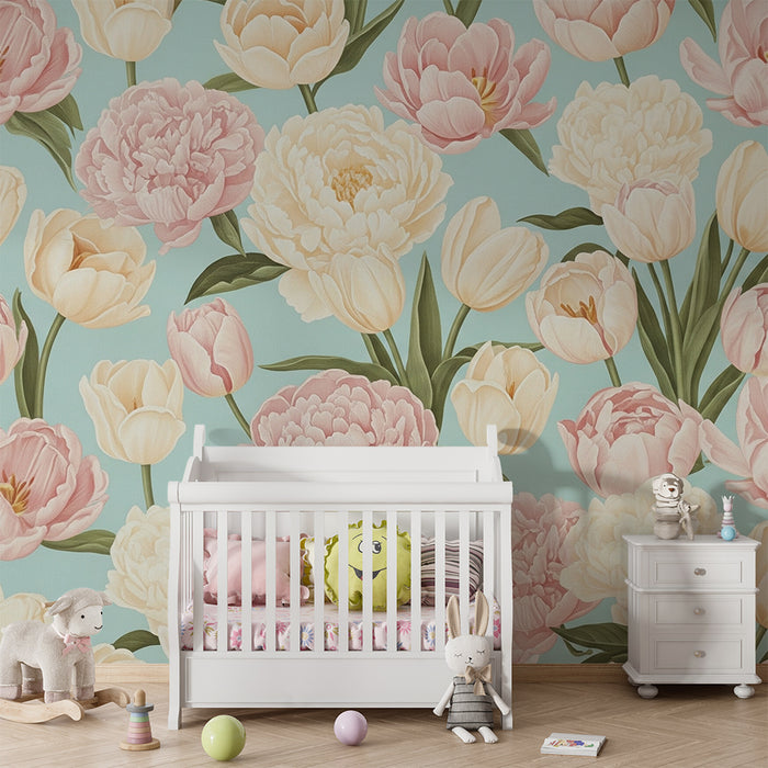 Detská izba tapeta | Pastelové kvety a jarná jemnosť