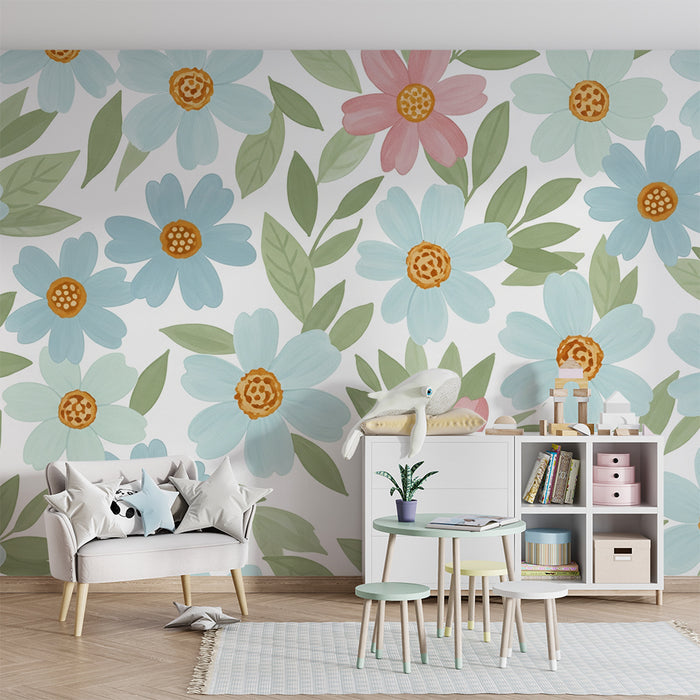Papel de parede quarto bebê | Pastelni cvetovi in nežno listje za pomirjujočo vzdušje