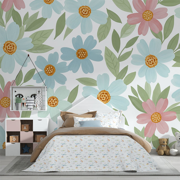 Papel de parede quarto bebê | Pastelni cvetovi in nežno listje za pomirjujočo vzdušje