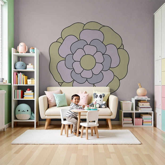 Papel pintado para habitación infantil | Flores pastel sobre fondo rosa suave