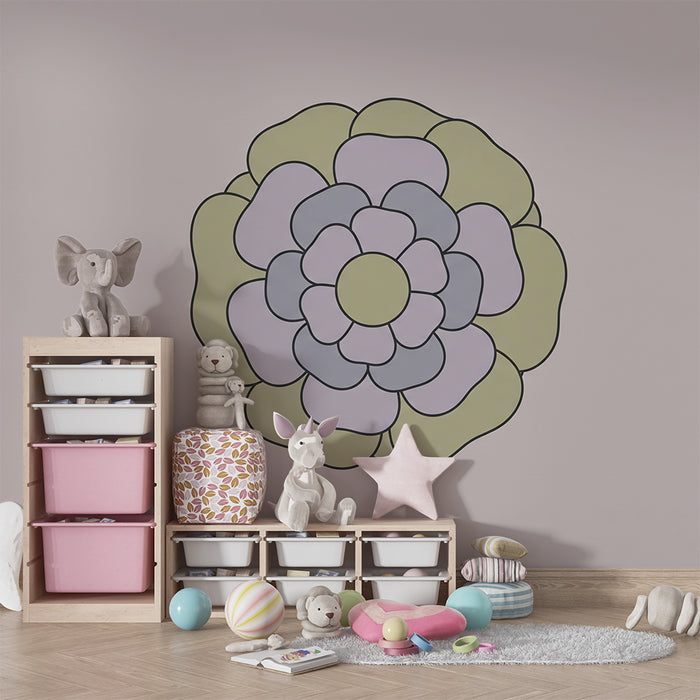 Papel pintado para habitación infantil | Flores pastel sobre fondo rosa suave