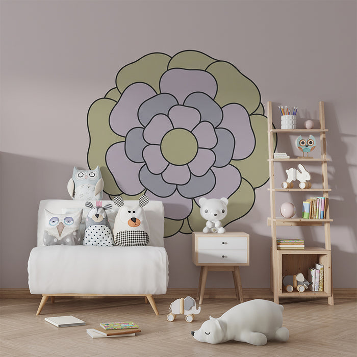 Papel pintado para habitación infantil | Flores pastel sobre fondo rosa suave