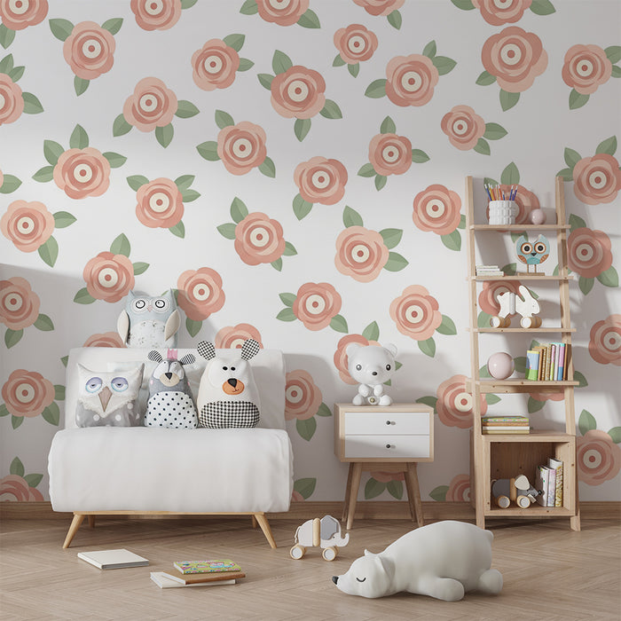 Barntapet | Delikata rosa blommor på vit bakgrund