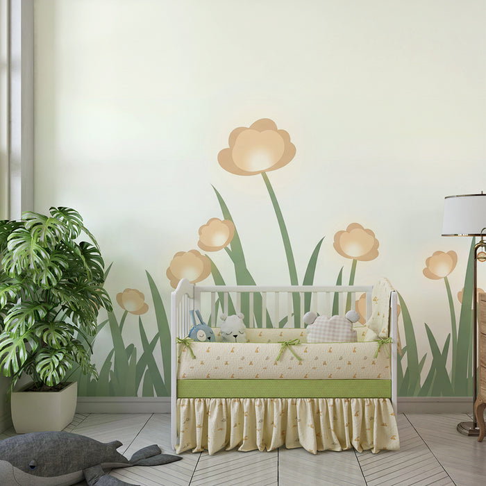 Papel de parede quarto bebê | Flores selvagens douradas