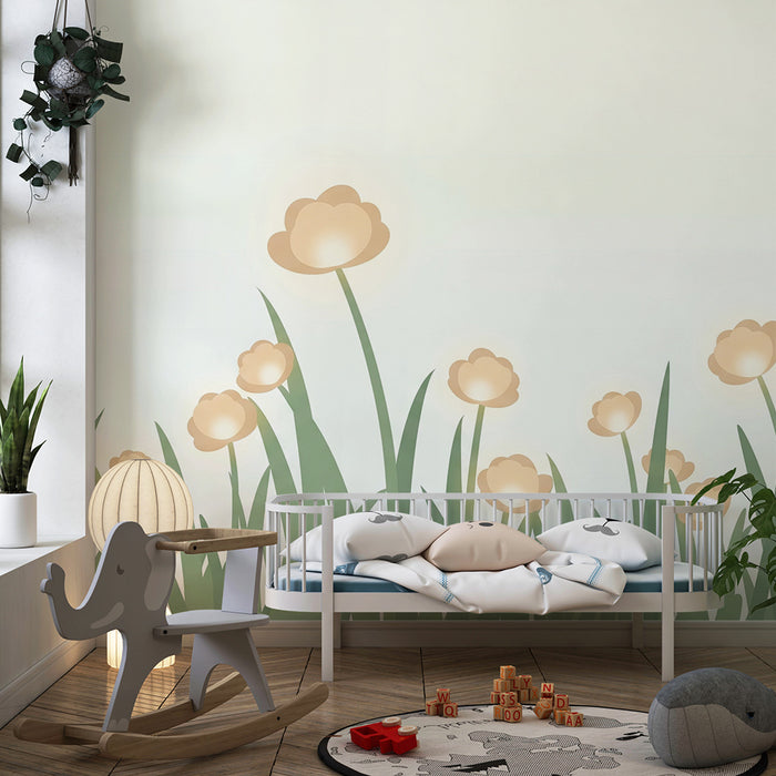 Papel de parede quarto bebê | Flores selvagens douradas