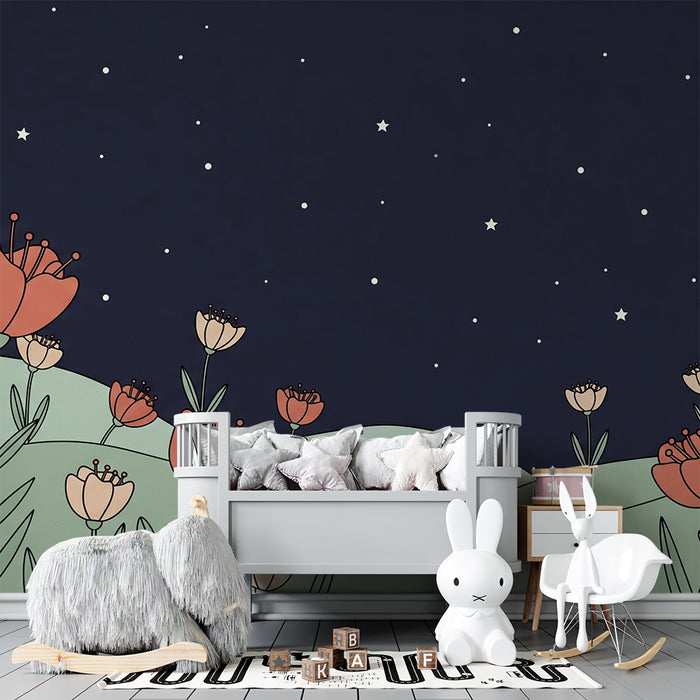 Babykamer behang | Bloemen onder de sterren