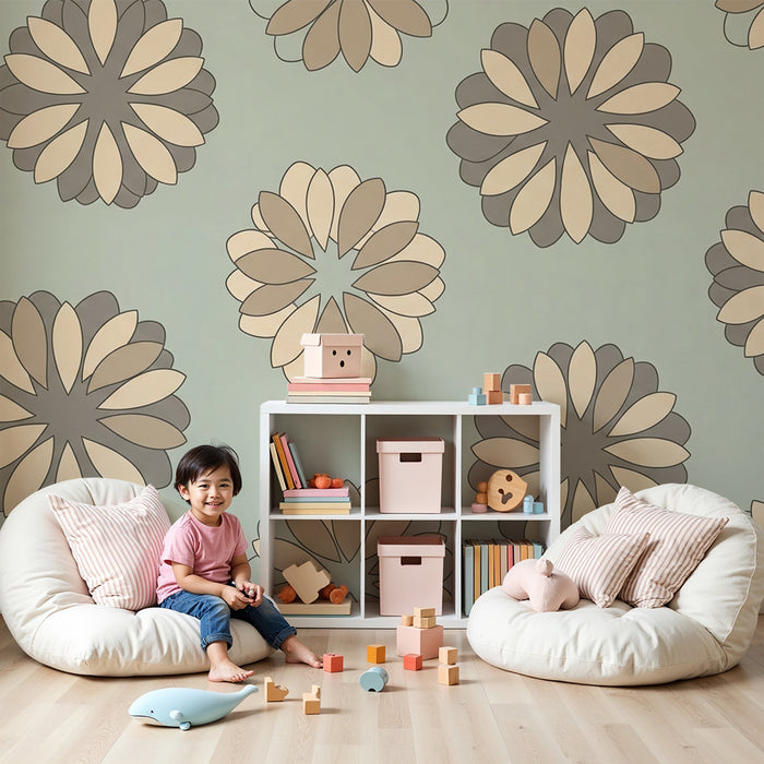 Babykamer behang | Gestileerde bloemen in zachte tinten