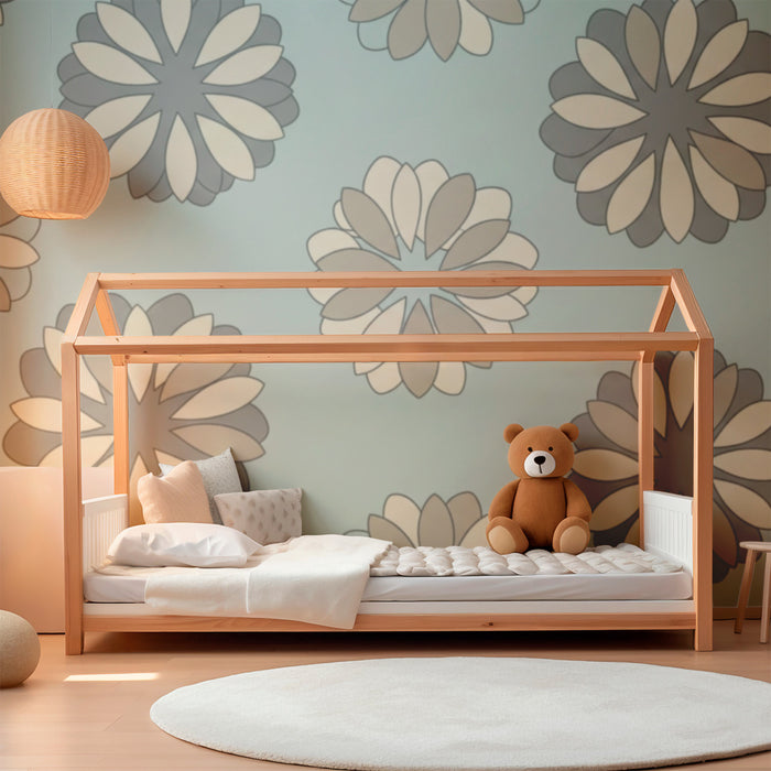 Babykamer behang | Gestileerde bloemen in zachte tinten