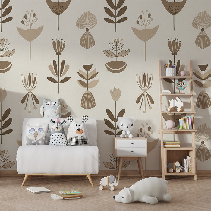 Babykamer behang | Gestileerde bloemen in zachte tinten