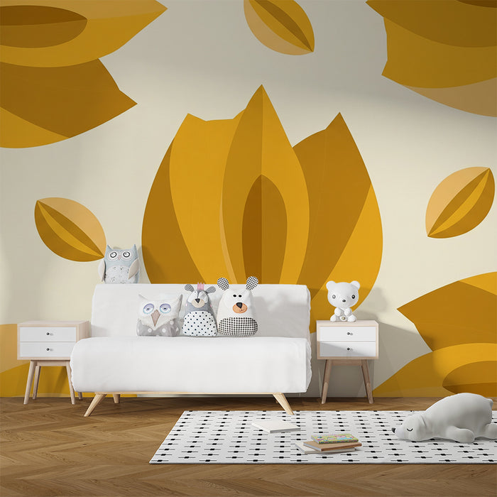 Papier peint chambre bébé | Fleurs stylisées en jaune sur fond clair