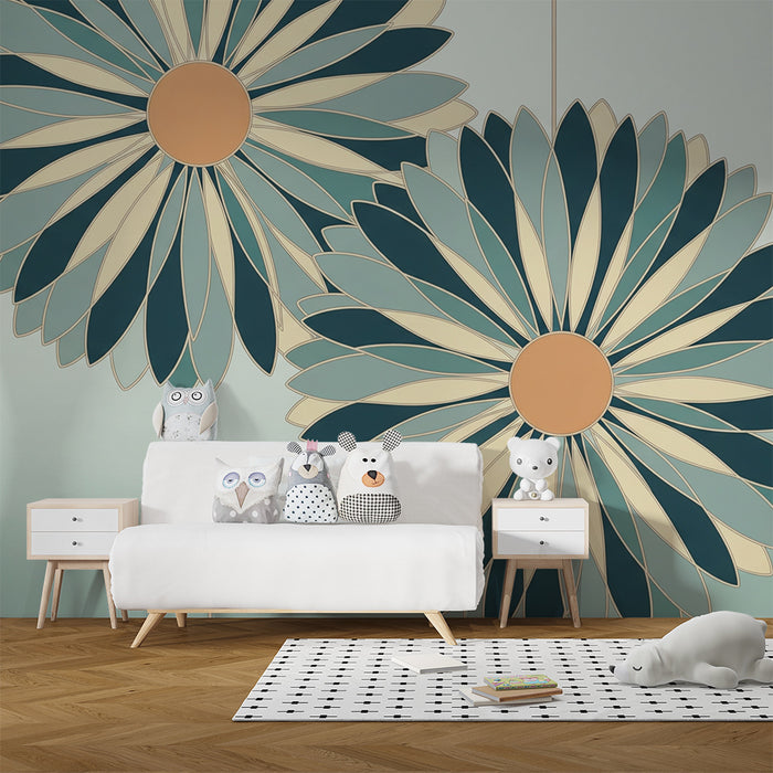 Papel de parede para quarto de bebé | Flores estilizadas em tons suaves e relaxantes