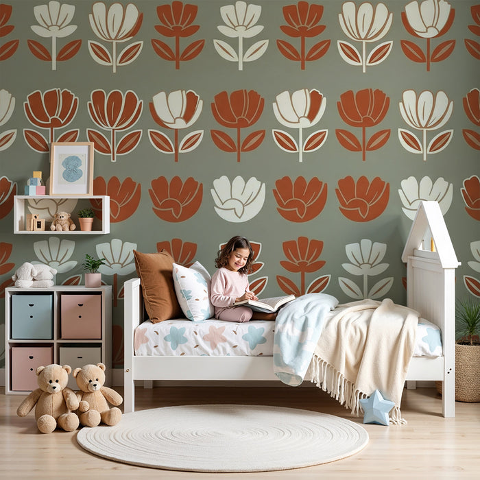 Babyzimmer Tapete | Stilisierte Blumen auf weichem Hintergrund