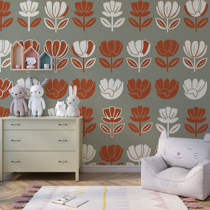 Babyzimmer Tapete | Stilisierte Blumen auf weichem Hintergrund